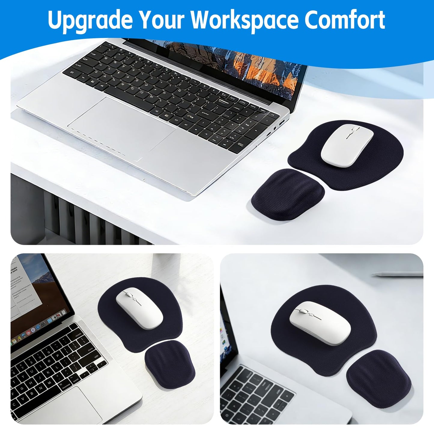 Ergonomic Mouse Pad with Wrist Support, Memory Foam Wrist Rest & Mouse Pad Set, Relieves Wrist Pressure for Comfortable Office & Gaming Use (Ink Blue)