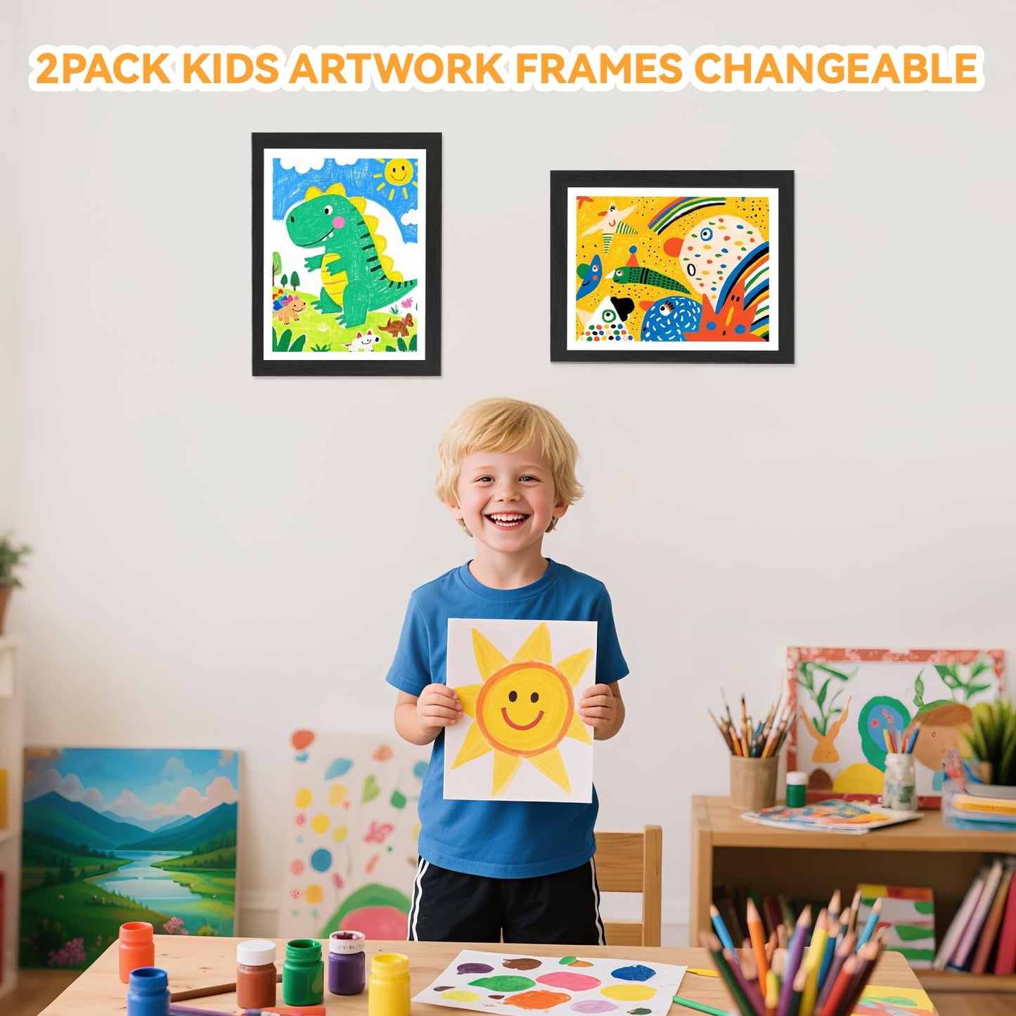 2-Pack Kids Artwork Frames 10x12.5 Front Opening Kids Art Frame for Wall Art work Picture Display Holds 50+ Pcs for Kids Drawings Changeable Frames for Kids' Artwork Storage and Display – Black