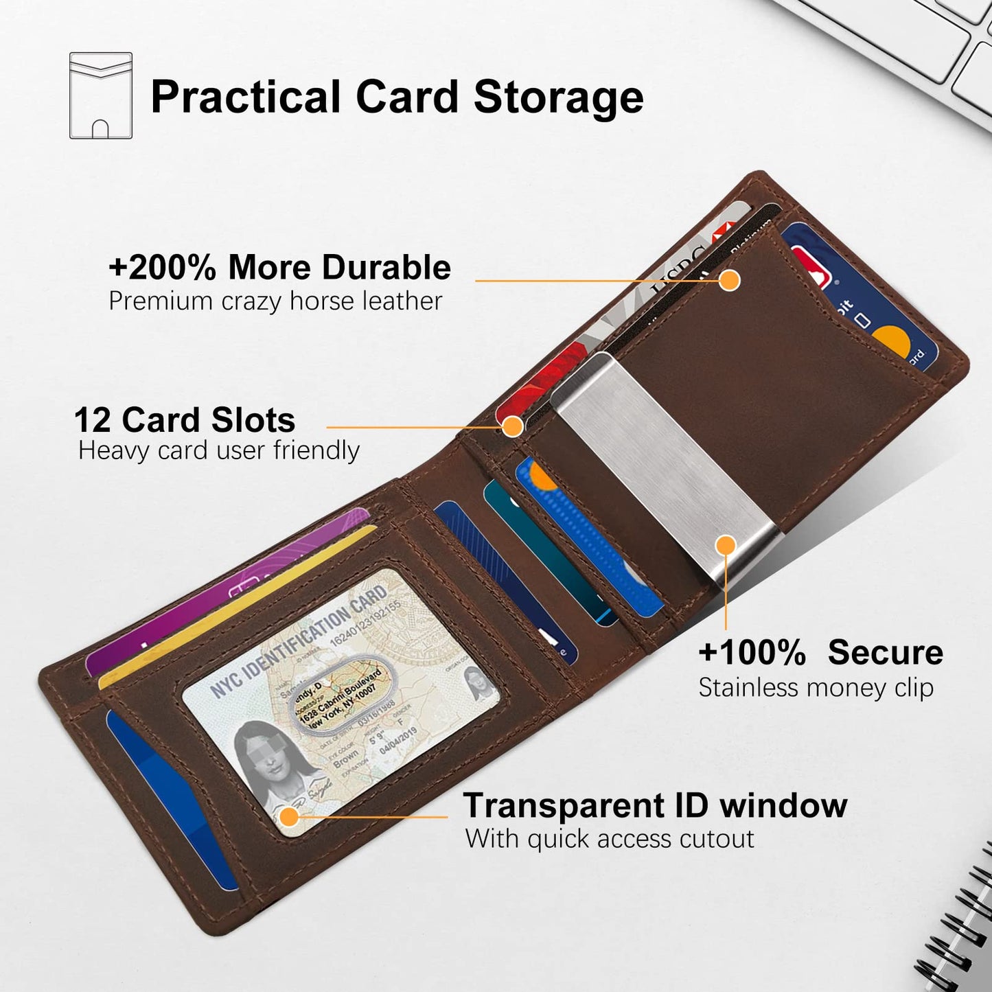 Wallet for Samsung Galaxy SmartTag & SmartTag+ Plus, Money Clip Version, RFID Blocking Genuine Leather Bifold Wallet with Gift Box (Not Include Tracker)