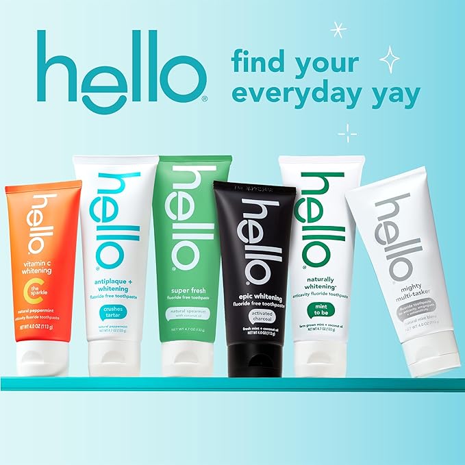 Hello Activated Charcoal Toothpaste, Fluoride Toothpaste with Activated Charcoal, Teeth Whitening Toothpaste with Fresh Mint and Coconut Oil, No SLS, Vegan, Gluten Free, 3 Pack, 4 OZ Tubes