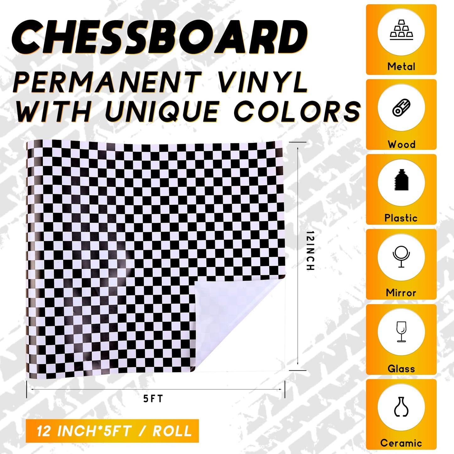 Tintnut Chessboard Permanent Vinyl Roll - 12 in x 5ft, Checkered Racing Patterned Permanent Adhesive Vinyl for Cutting Machine,Home Decor Self Sticker