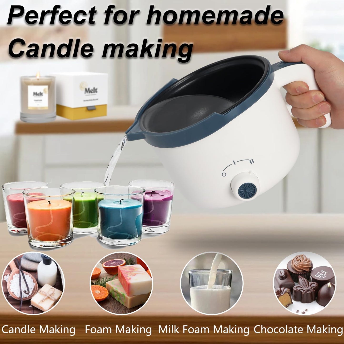 Wax Melting Pot for Candle Making, Candle Making Kit with 90*Wicks, 100*Wick Stickers, 45*Centering Device, 1*Stirring Spoon, Electric Wax Melter with Pouring Spout