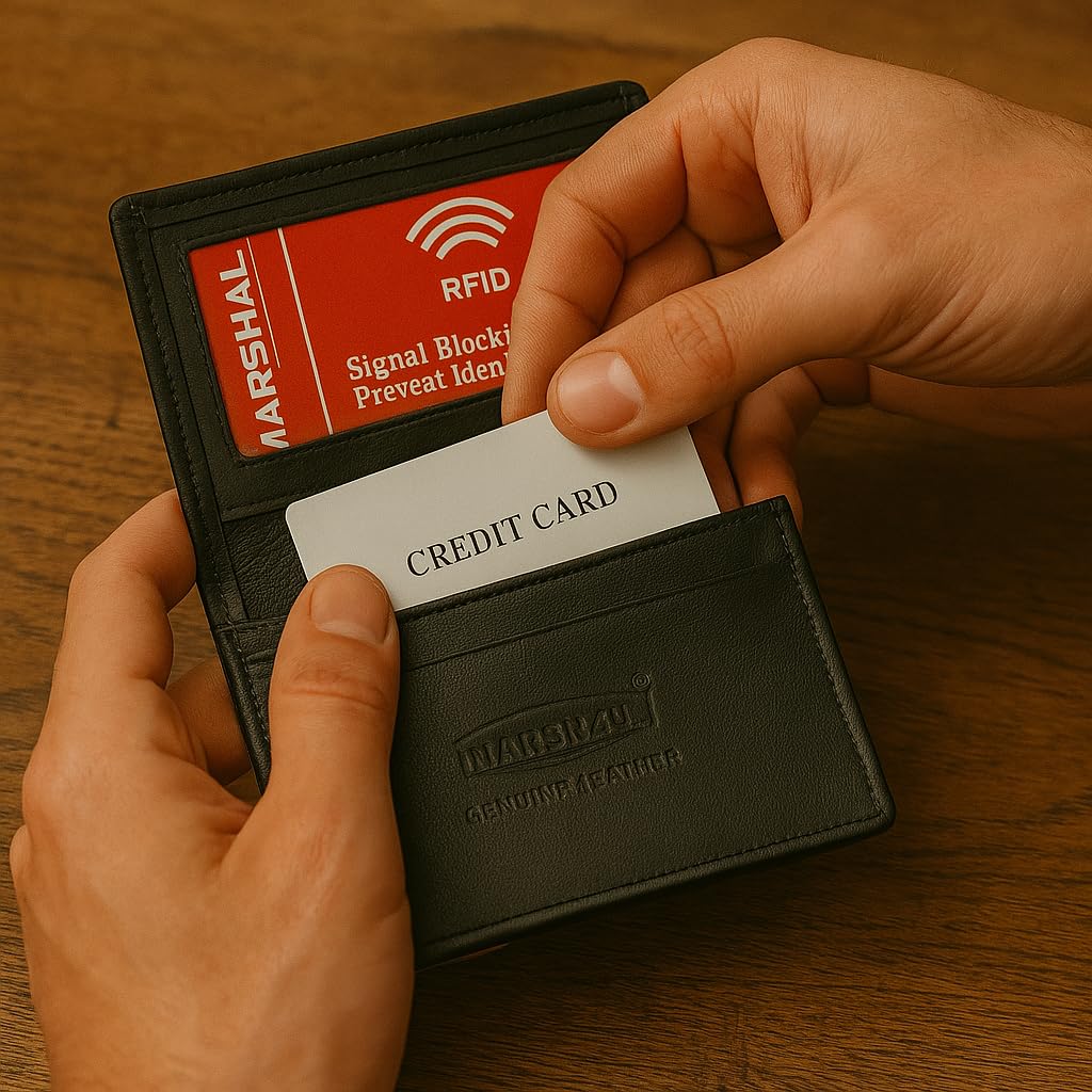 Marshal® RFID Blocking Mens Leather Expandable Business Card Case Wallet