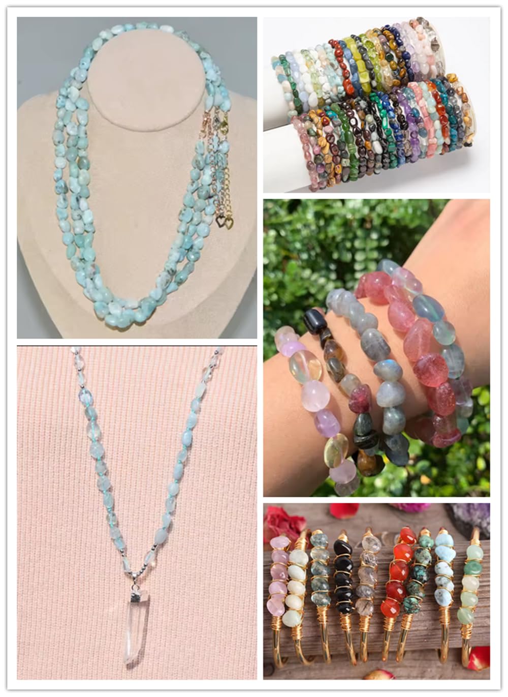 jodaying 6-8mm Natural Labradorite Nuggets Oval Free Tumbled Pebble Semi Precious Gemstone Loose Stone Beads Approx 15.5 inch for DIY Jewelry Making