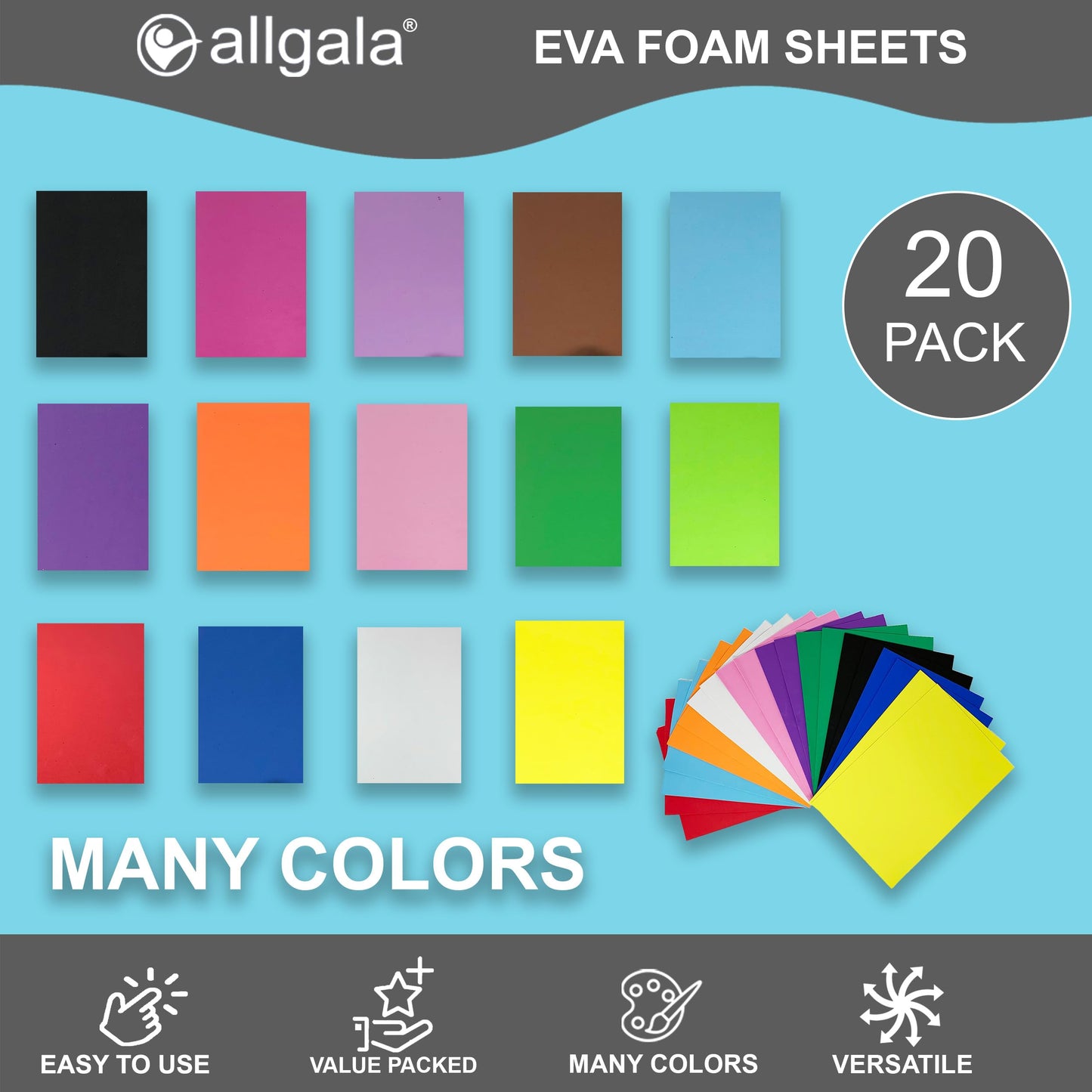 Allgala 20-Value-Pack EVA Foam Paper 8x12 Inch Sheets-Green-CF85305