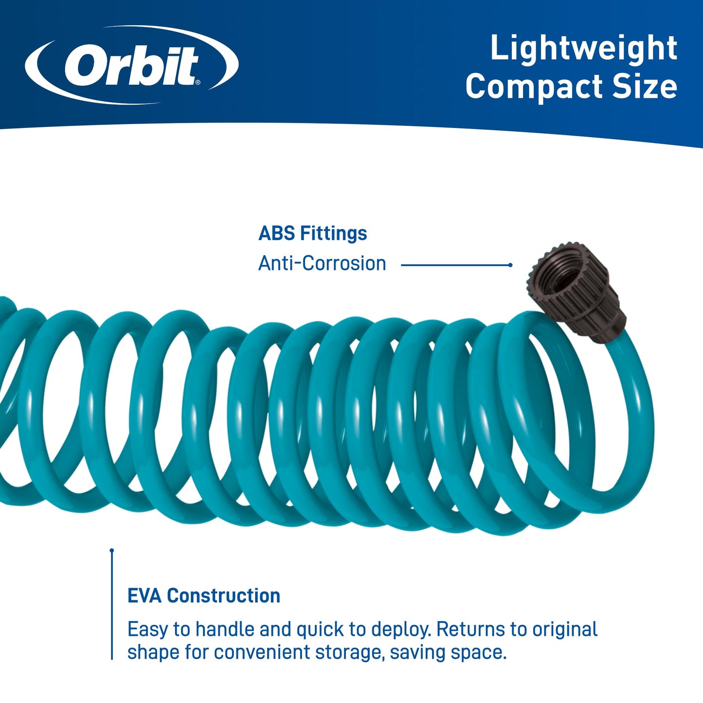Orbit 26381 Coil Garden Hose, 25 Feet, with 8-Pattern Hose Nozzle (Blue)