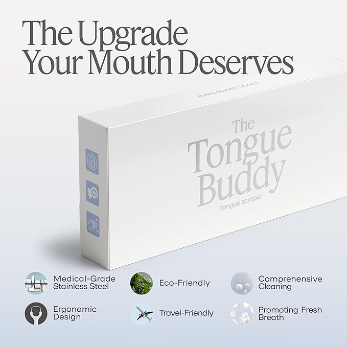TheTongueBuddy™ Effective Tongue Scraper for Adults - Ergonomic Tongue Cleaner Promotes Fresher Breath, Travel-Friendly Beauty and Personal Care Essential (Smoke White)