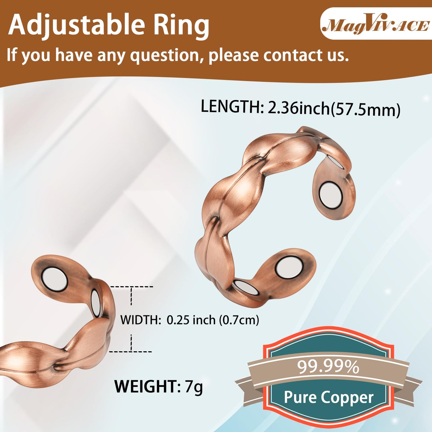 EnerCoppeX Copper Magnetic Ring for Women, Lymphatic Drainage Adjustable Ring, 3500 Gauss Magnet (L)