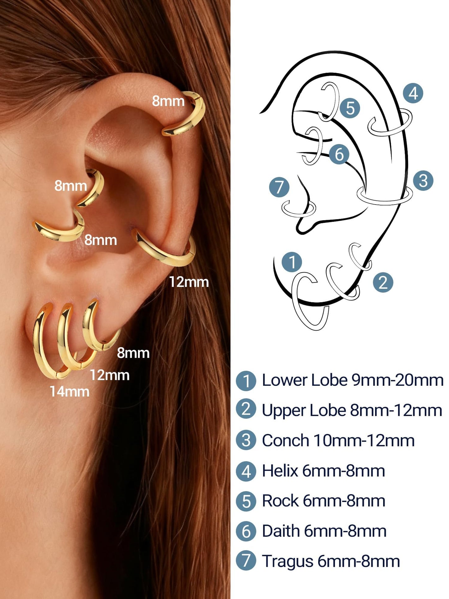 Gold Hoop Earrings For Women Hoops Earring Hypoallergenic 8mm Tiny Huggie Jewelry Non Tarnish Cartilage Piercing Waterproof Ear Earings