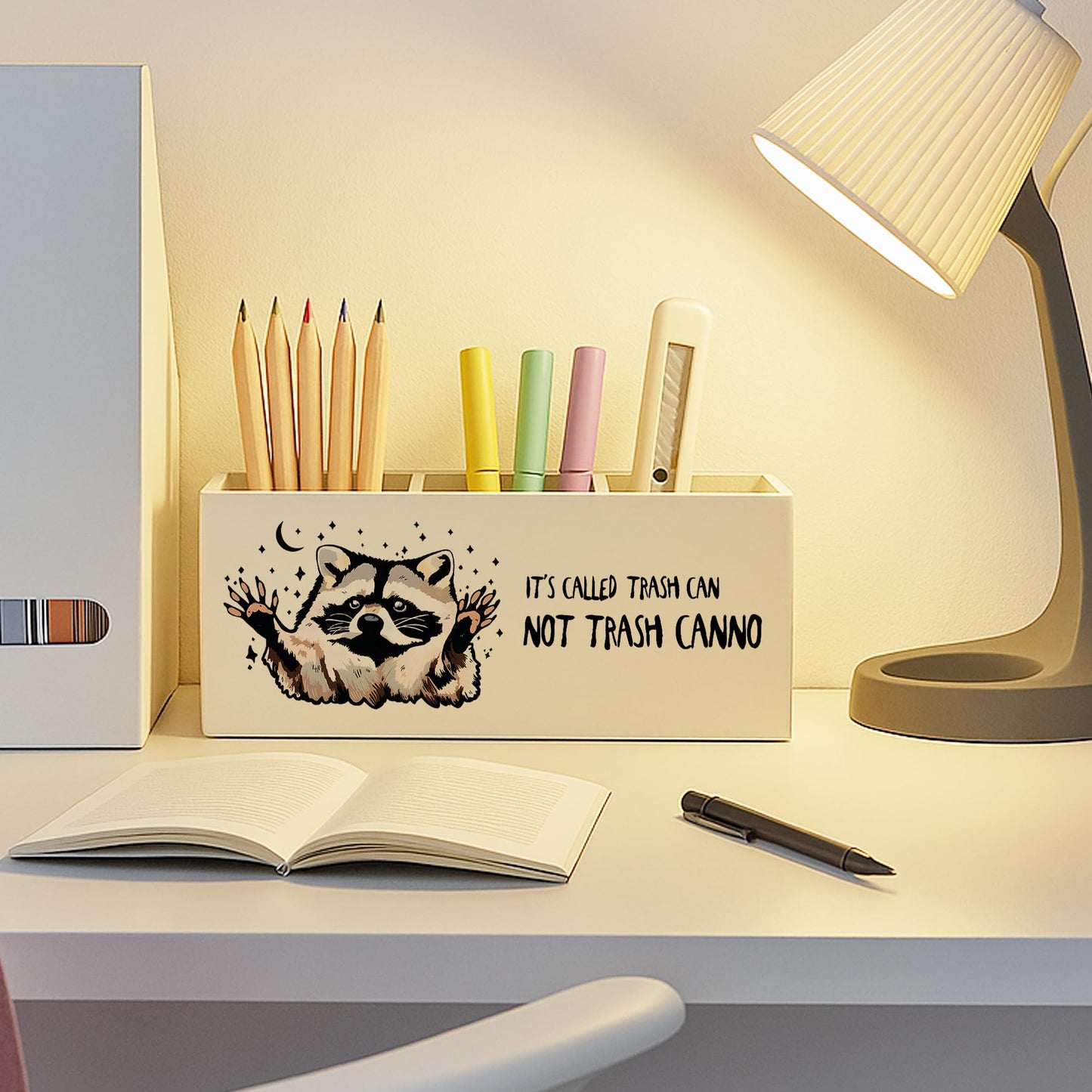 FISWAFY Funny Raccoon Pen Pencil Holder for Desk, Office Work Humor Gifts, It's Called Trash Can Not Trash Cannot Sarcastic Makeup Brush Toothbrush Holder for Vanity Bathroom
