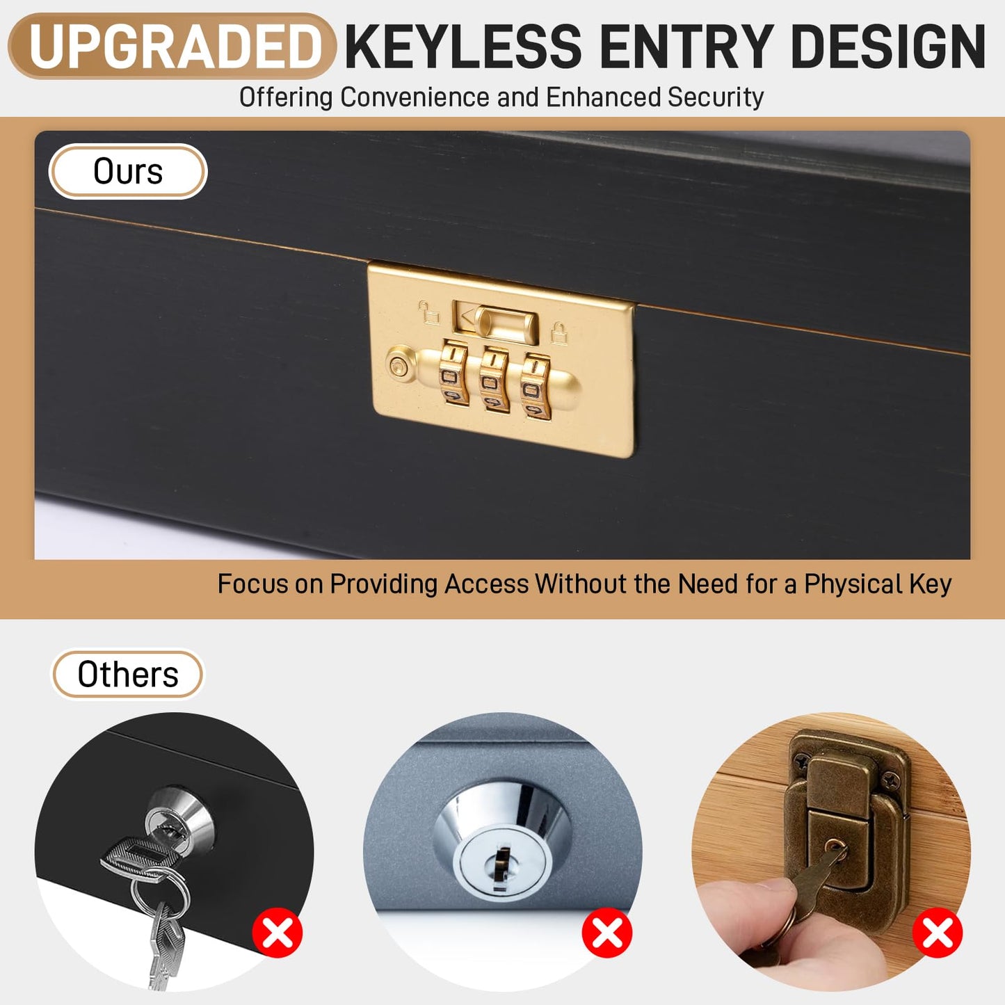 Upgraded Lockable Large Bamboo Knife Storage Box with Magnetic Removable Knife Blocks for Easy, Quick and Safe Culinary Tools Storage, Keyless Kitchen Combination Lock Box, Great Kitchen Gifts