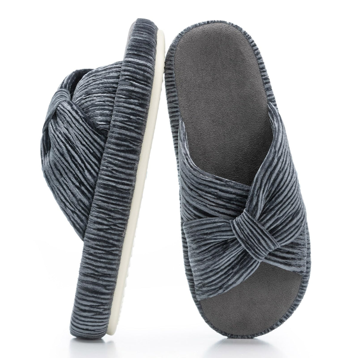 Slippers for Women Memory Foam House Bedroom Bow Crossbands Pearlescent Slipper Shoes Comfy Trendy Gift Slippers Grey Size 11 12 10.5