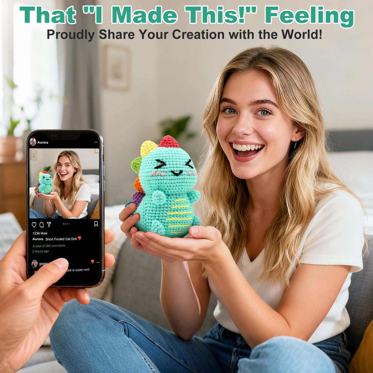 Faircosy Dinosaur Crochet Kit for Beginners: 2PCS Crochet Animal Kits for Adults - Learn to Crocheting Cute Amigurumi Starter Kit with Written Pattern & Video Tutorials (40%+ Yarn Extra)