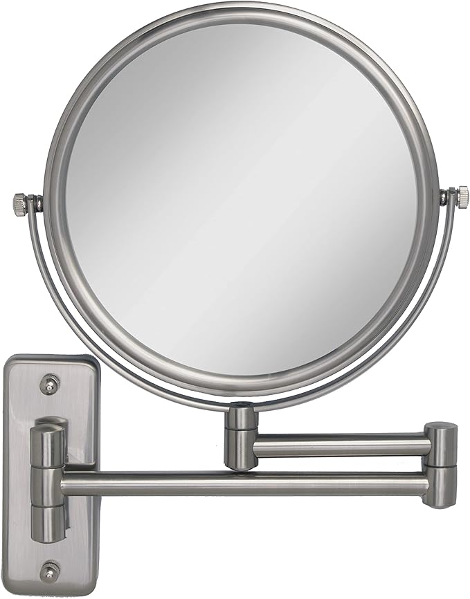 Zadro Two Sided Dual Arm Wall Mount Mirror, Satin Nickel, 5X-1X