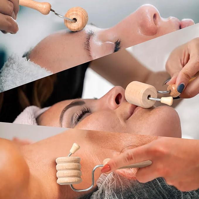 7-in-1 Wooden Facial Massage Tool Set,Face Sculpting Tool Skin Care Facial Muscle Relieving,Sculpt Jawline,Roller Tool Maderoterapia Kit for Relieving Fatigue