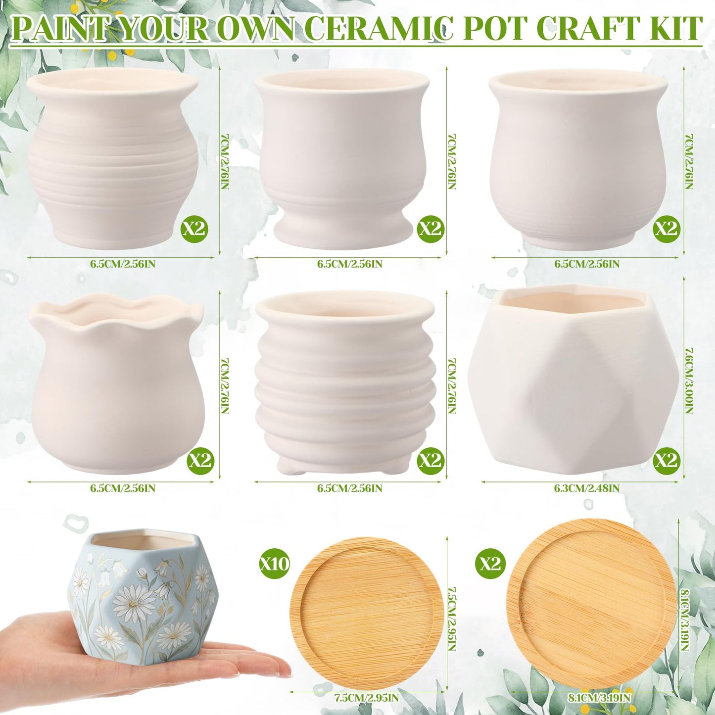 Leitee 15pcs Flower Pots 3 Inch Paint Your Own Ceramic Pot Craft Kit Ready-to-Paint Small Succulent Pots Bulk with Drainage Hole Paint Set Mini Paintable Plant Vase for Spring Birthday DIY Gift