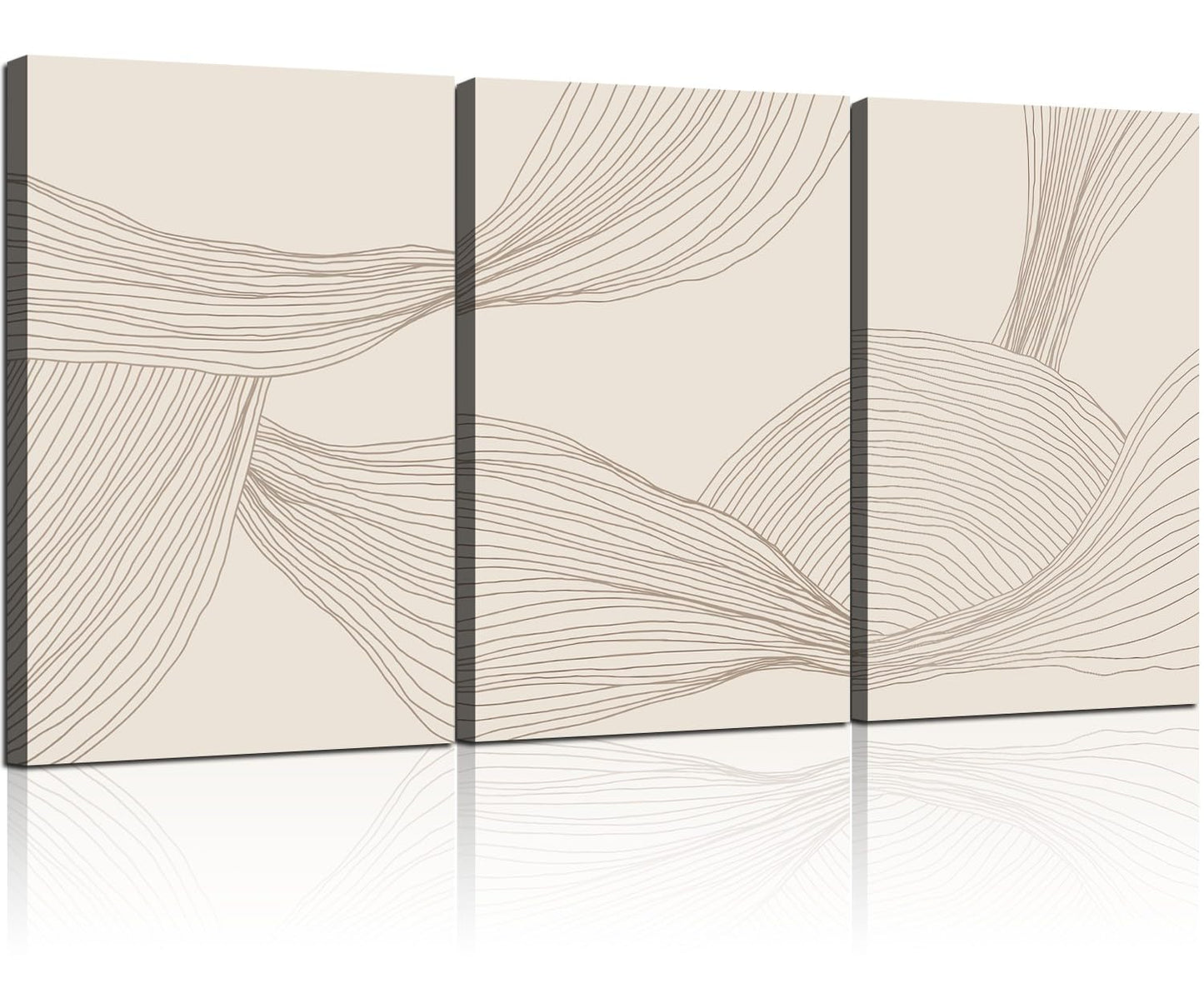 RJETZMU 3 Pcs Minimalist Abstract Line Canvas Wall Art Modern Neutral Beige Wall Decor for Bedroom Living Room Studio 12x16 Inch Ready to Hang