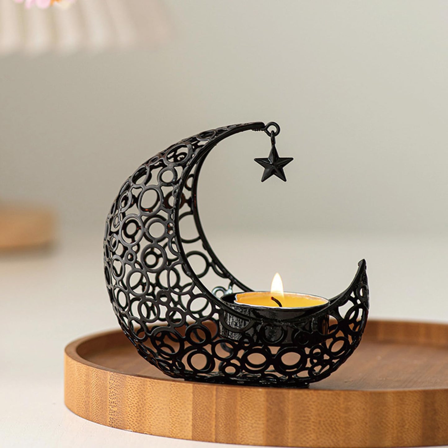 COMZPLIFE Moon Tea Light Candle Holder, Black Metal Decorative Candle Stand for Home Decor, Gift (2Pcs)