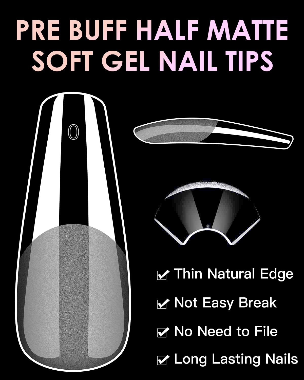 Soft Gel Nail Tips Long Coffin, 120PCS Pre Buff Full Cover Shaped Nail Extenison Tips Half Matte Gel X Nail Tips BORNBYME