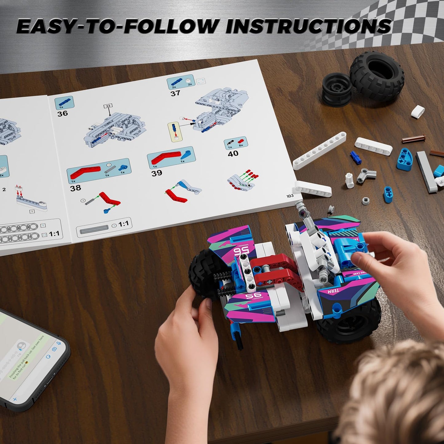Glikid Technic 9 in 1 Pull-Back Car Building Set - Off-Road Race Vehicle Models for Boys and Girls, STEM Engineering Toy for Kids Ages 8 and Up | Ideal Gift for Birthdays