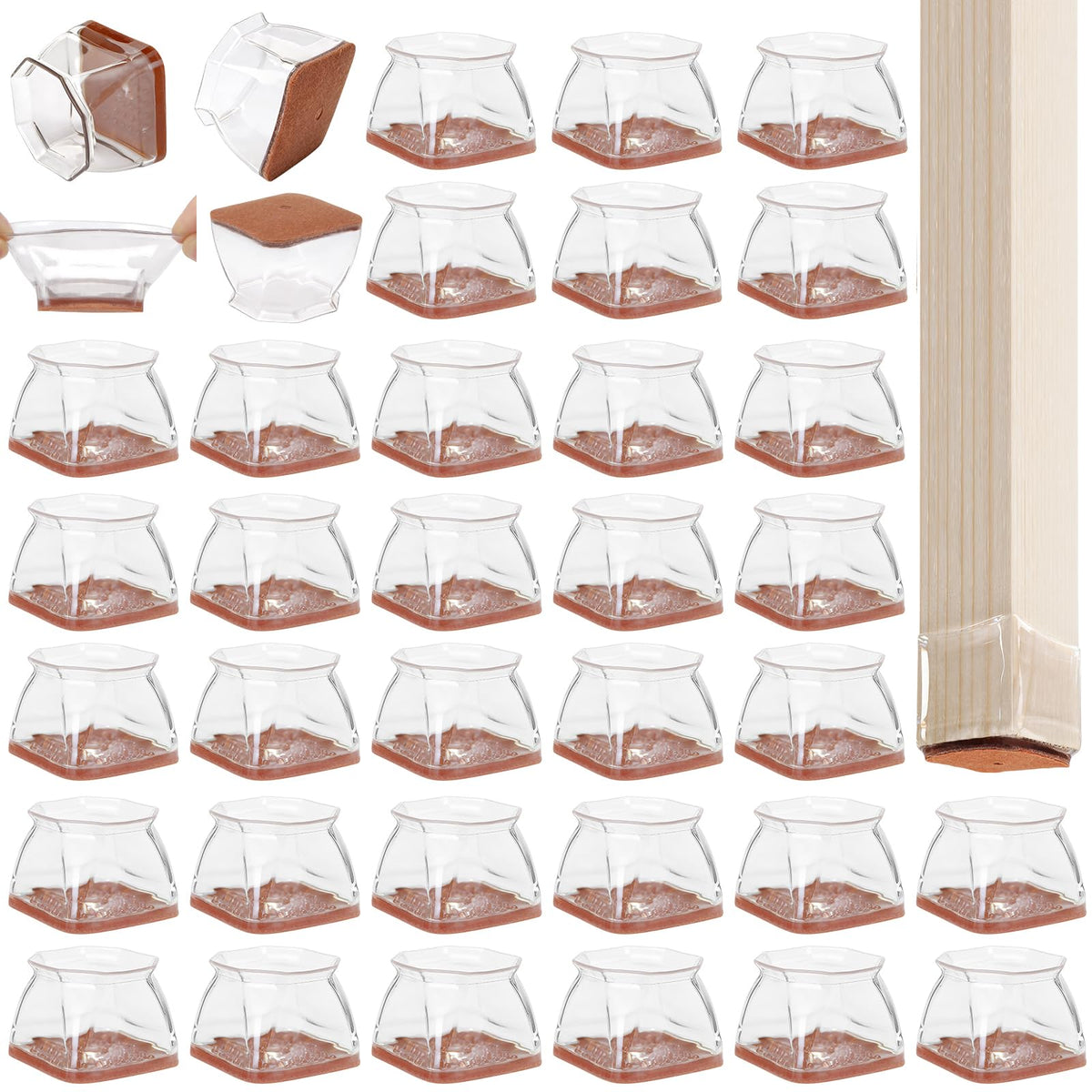36 Pack Square Chair Leg Floor Protectors for Hardwood Floors (36 Count)