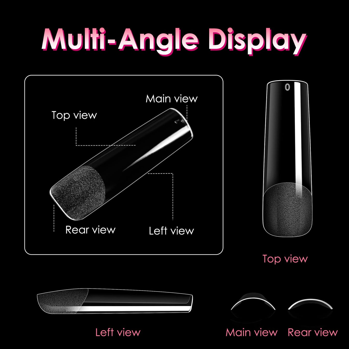 Ranrose Straight Nail Tips Bundle – 240PCS Long XXL Full Cover Soft Gel Nail Extensions (12 Sizes) + 360PCS Kids Square Oval Press On Nails for Girls 4–8, Half Matte DIY Manicure Set