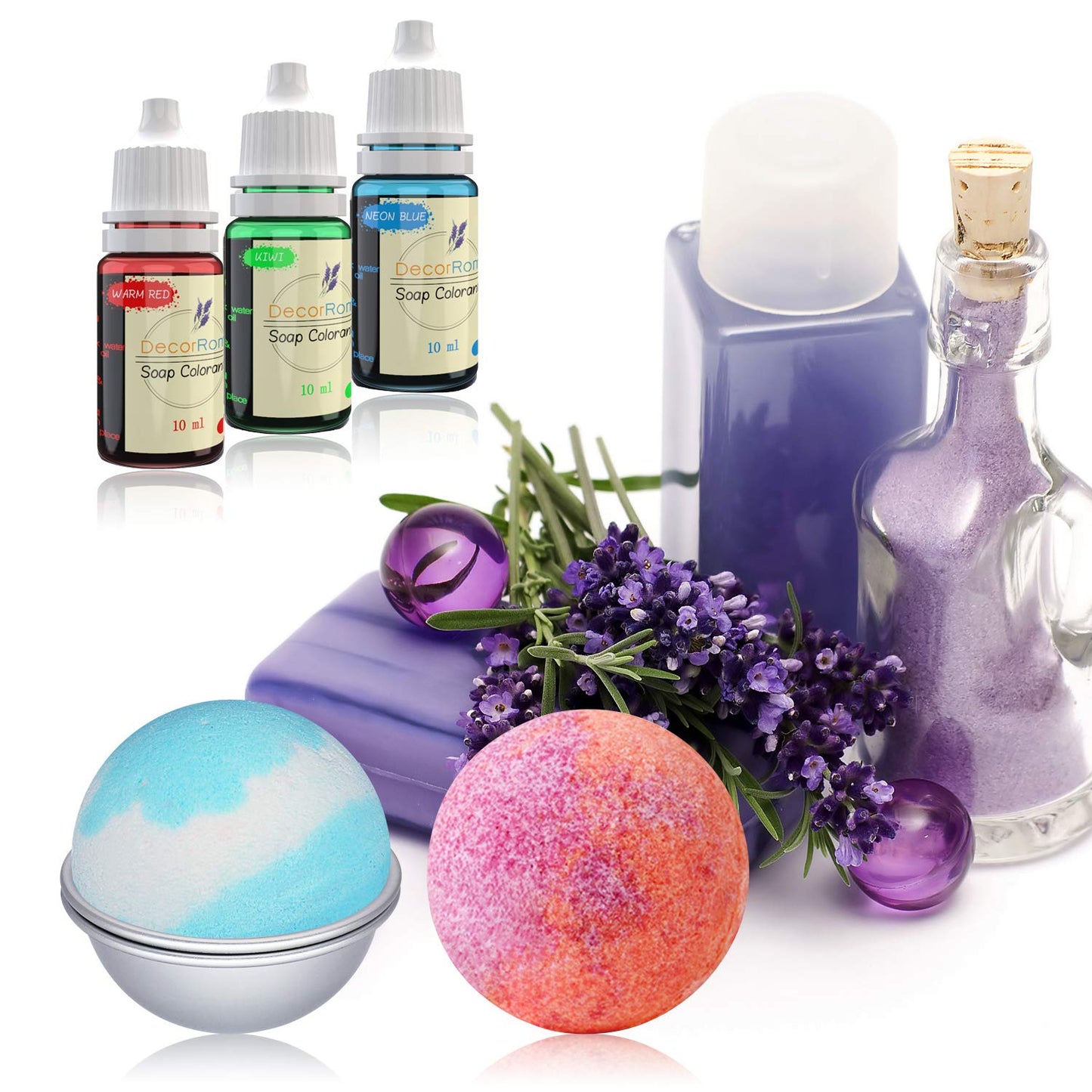 Bath Bomb Mold Set with Soap Colorant,Shrink Wrap Bags - Food Grade Skin Safe Soap Dye for DIY Bath Bomb Making Supplies Kit - Liquid Bath Bomb Dye for Soap Coloring - with Instructions