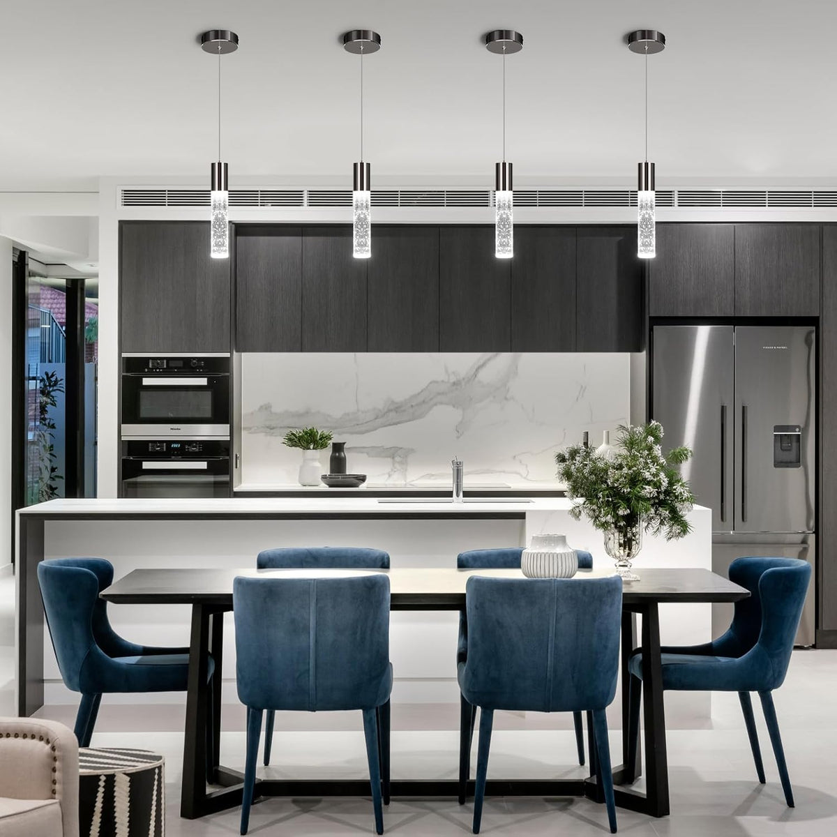 OKELI Modern Pendant Light,LED Bubble Crystal Kitchen Island Lights Fixtures,Black Mini Single Pendant Lighting for Kitchen Island Bar,6W,6000K,ETL,1Pack