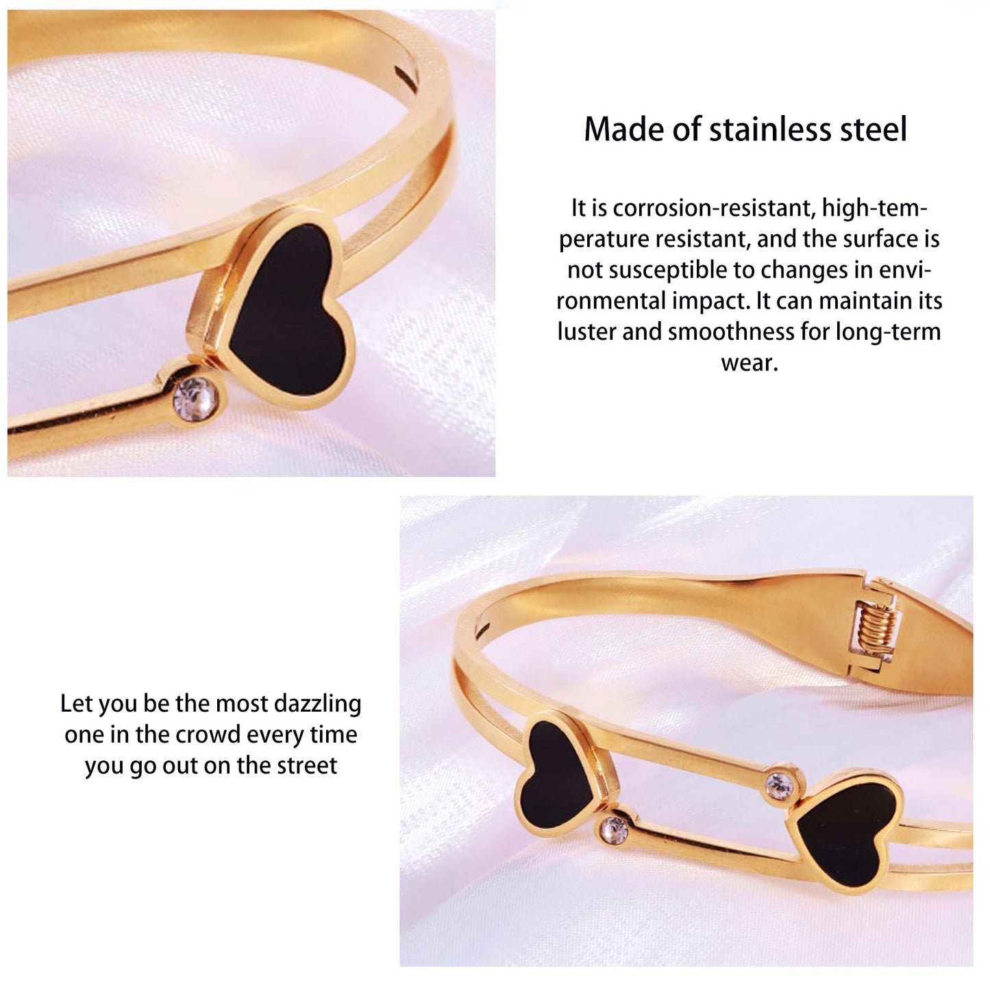 Vbvbip 18K Gold Plated 316L Stainless Steel Bangle Bracelet Collection - 12 Unique Designs + Matching Diamond-Accent Titanium Steel Chain, Gift for Women