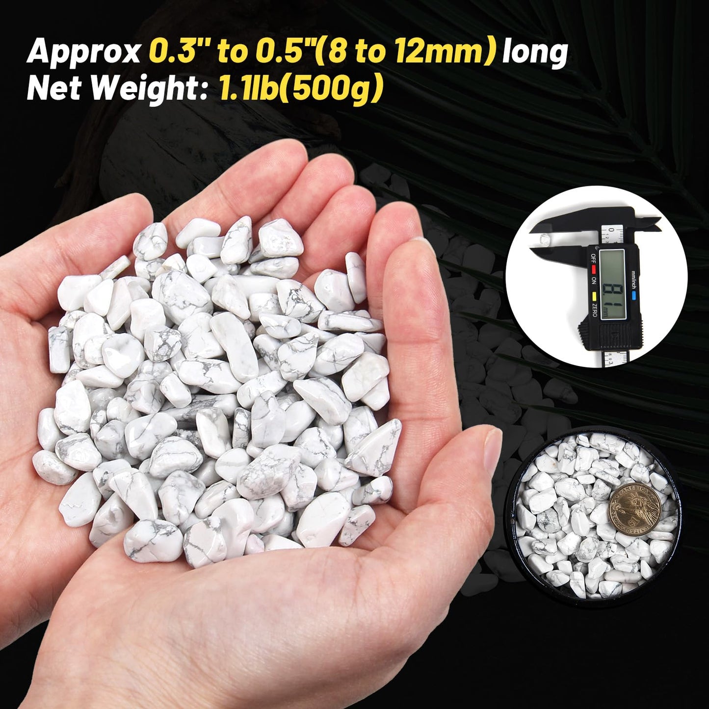 1.1lb Natural Crushed Howlite Crystal Tumbled Chips-Howlite Healing Crystals Chips Bulk, Crushed Crystal Gemstones for Crafts, Beautiful Package for Gift