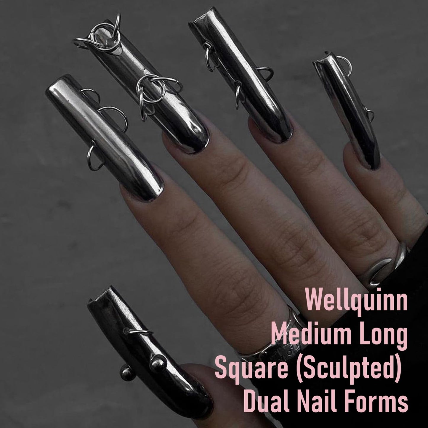 Wellquinn Square (Sculpted) Poly Gel Dual Nail Forms, Medium Long Reusable Full Cover Acrylic Builder Solid Hard Gel Polygel Extension Nail Molds 14 Sizes 140 Pcs, Set for Salon & DIY