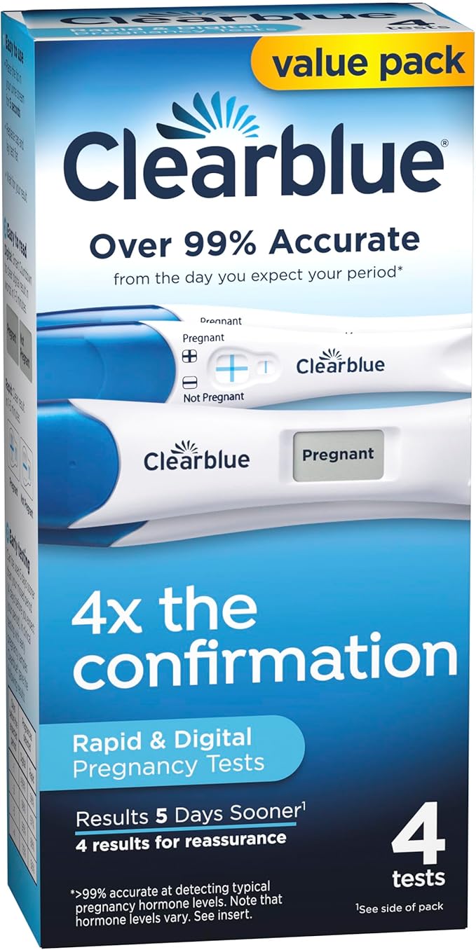 Clearblue Pregnancy Test Combo Pack, 4ct - Digital with Smart Countdown & Rapid Detection - Value Pack