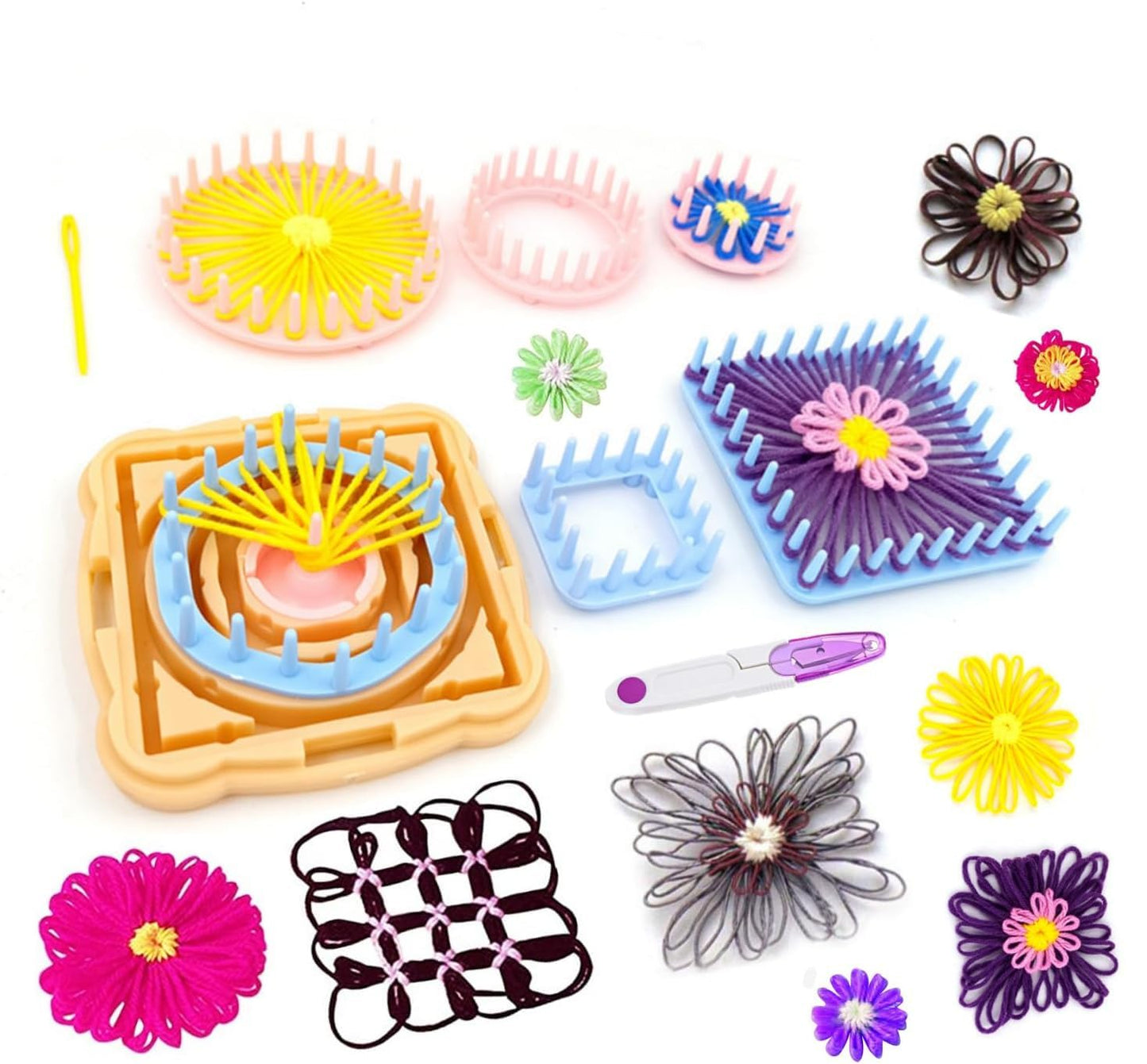 Ayasee Weaving Loom Kit, Flower Knitting Loom Kit, Frame Looms, Knitting Wool, Round/Square Knitting Looms Craft Kit Multi Color (Flower Maker)