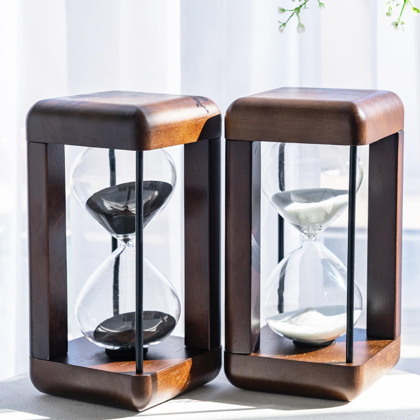 Large Premium Walnut Hourglass,60 Minutes Sand Timers,Hour Glass with Sand Timer for Gift,Hourglass Decor for Home, Desk,Office, Wedding Decor(Black)