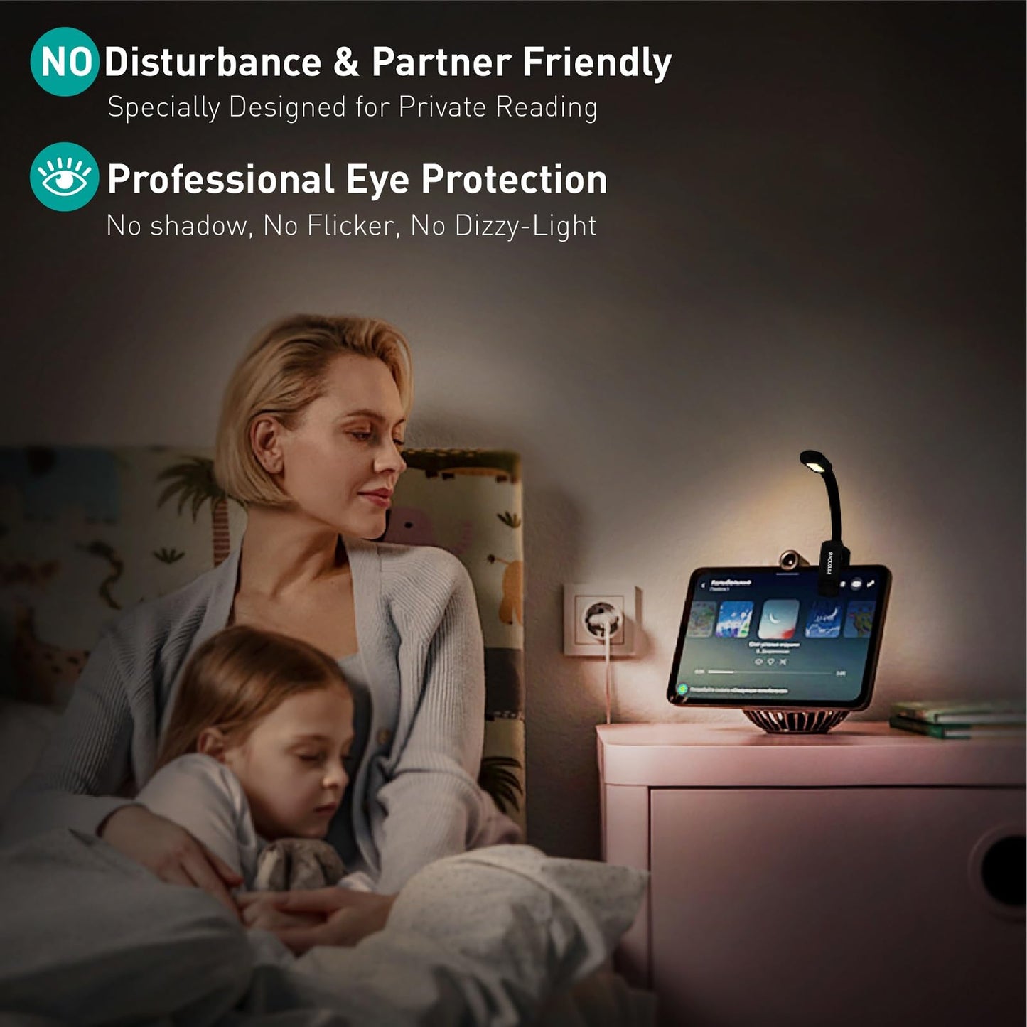 RADIXIUM Rechargeable Book Light for Reading - 9LED Eye-Caring Clip Light w/ 9 Color Temp, Stepless Dimming, 50H Battery, USB-C, Ultra Slim - Gift for Book Lovers (Black)