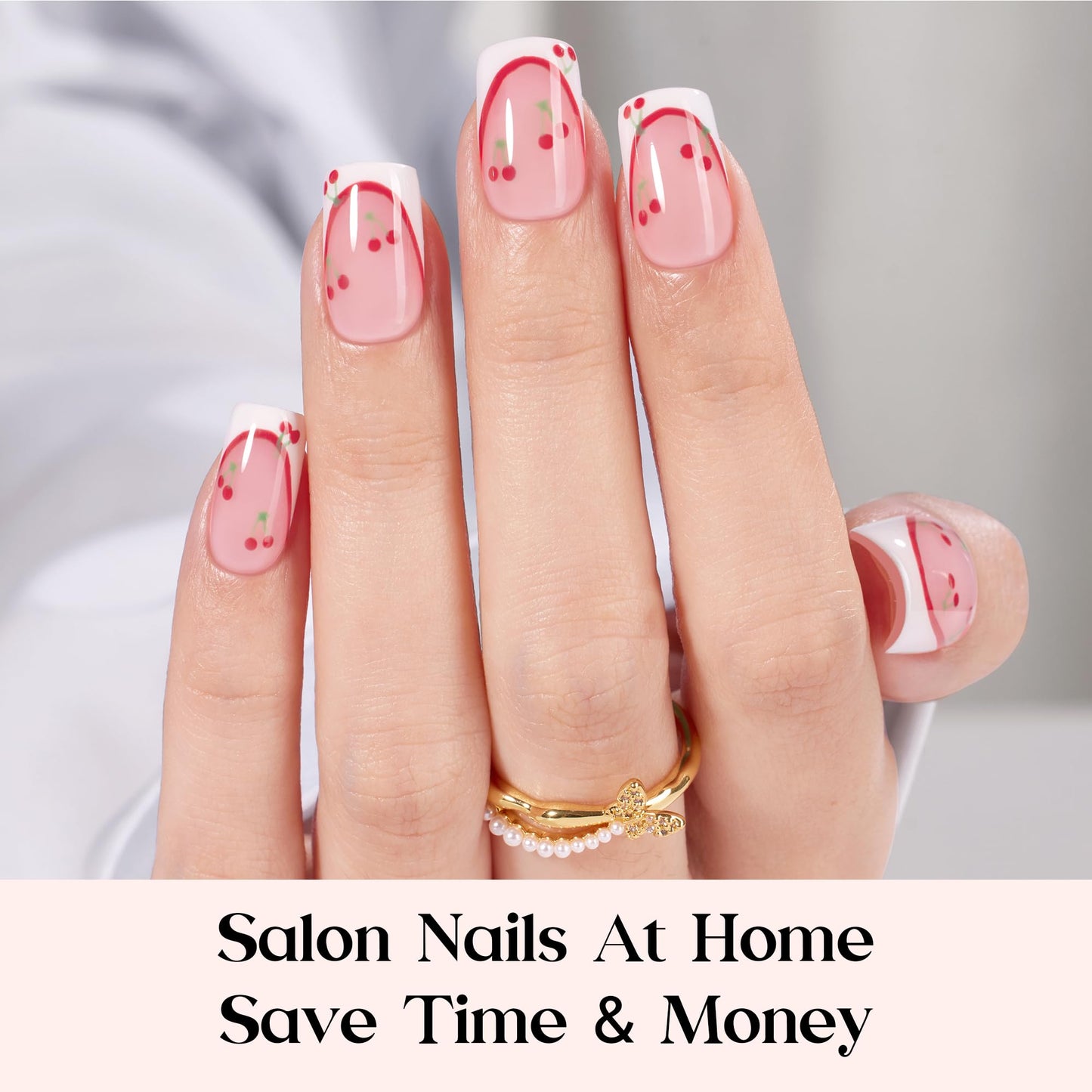 Beetles X Press Plus French Tip Nails - Camellia French | Pink Short Squoval Press On Nails | 16 Sizes 224 Pcs Natural Salon Quality Gel Nail Tips