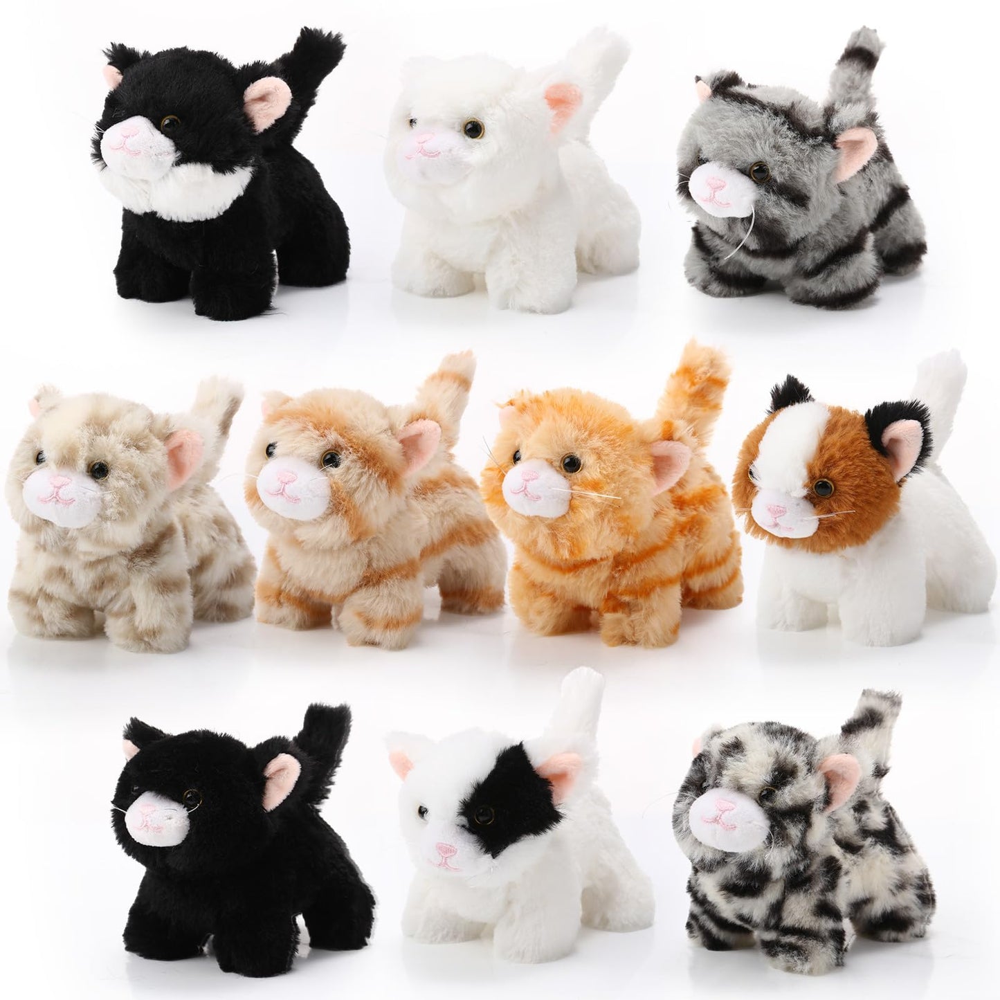 Lenwen 10 Pcs Cat Stuffed Animals Bulk Soft Cuddly Kitten Plush Sets Kittens Assorted Fluffy Stuffed Cats for Kiddos Birthday Gift Pet Party Favors Stuffers(Standing Style)