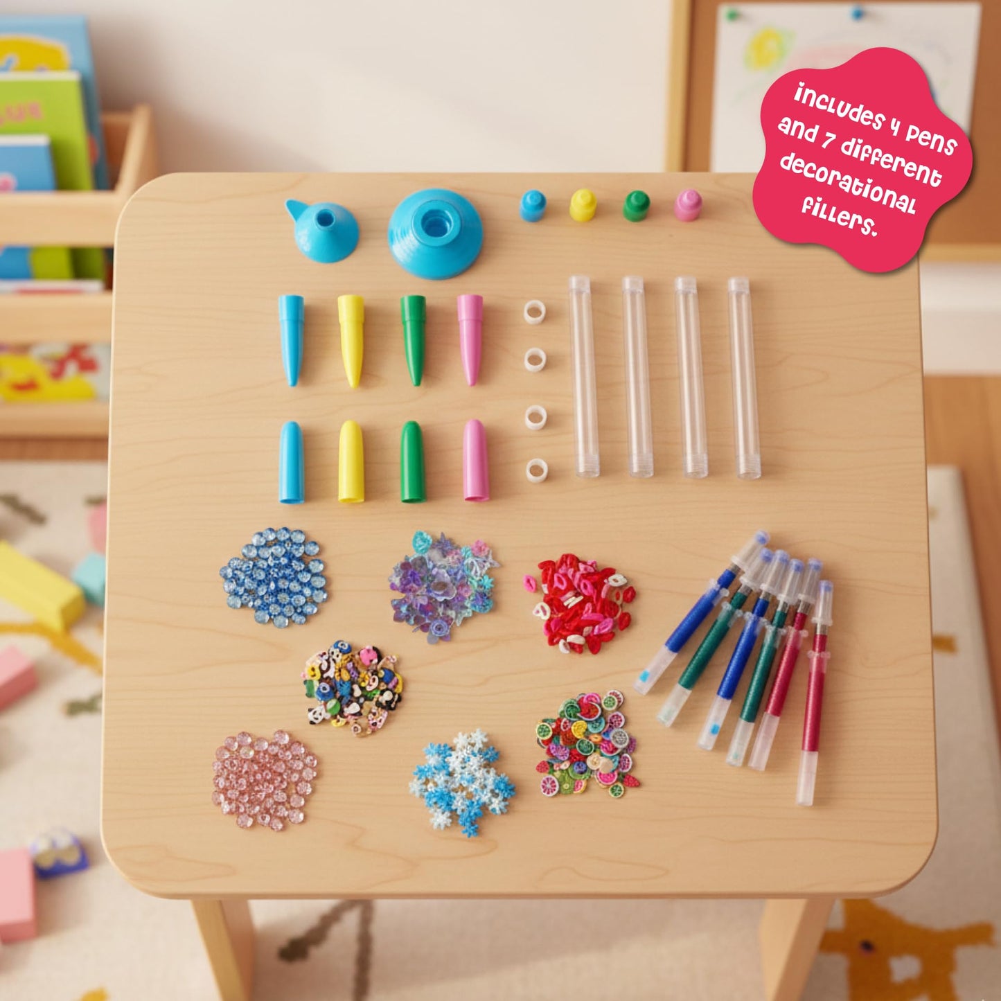 DINO MINI My Sparkly Pens - DIY Pen Creation Set with 7 Custom Decorations and 4 Toppers - Creative Art and Craft Kits for Kids - DIY Crafts for Kids - Back to School Gifts for Tweens