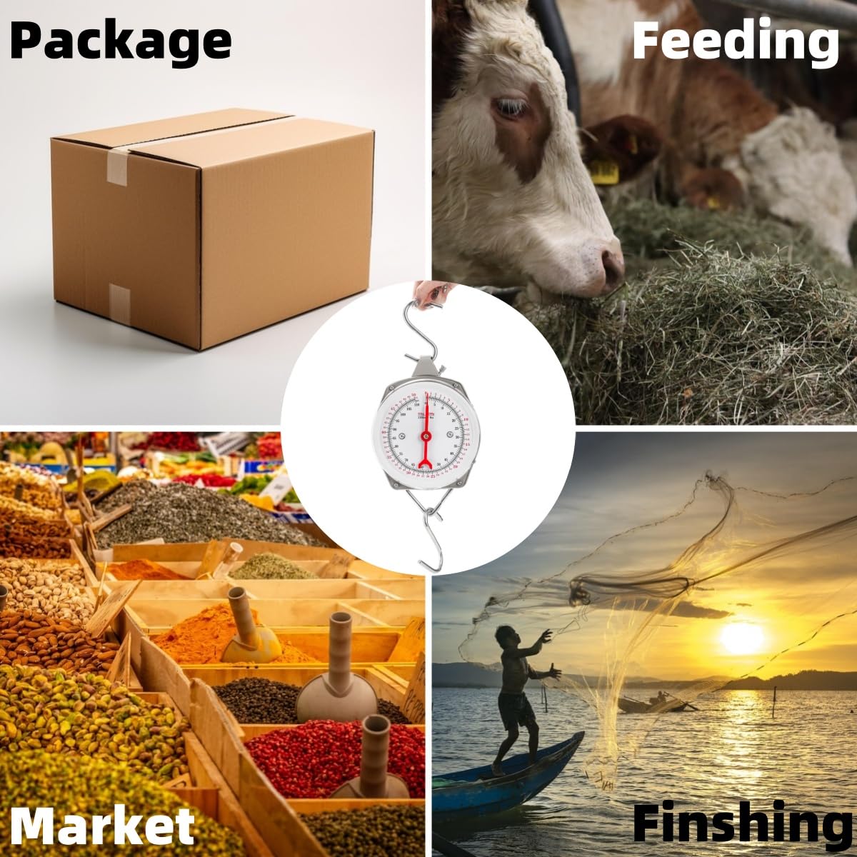 Acshio Precision Hanging Scale, 110 LB / 50KG Spring Dial Weight Scale Large Game Scale, Heavy Duty Mechanical Kitchen Weighing Food Scale for Market, Feeding, Kitchen