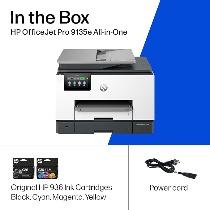 HP OfficeJet Pro 9135e Wireless All-in-One Color Inkjet Printer, Print, scan, copy, fax, ADF, Duplex printing best-for-office, 3 month Instant Ink trial included, AI-enabled (404M0A)