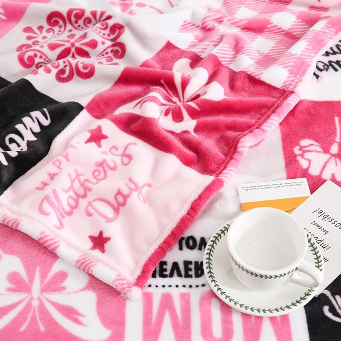 SOCHOW Giftable Throw Blanket for Mom, Super Soft and Cozy Gift for Birthday, Mother's Day from Daughter Son, Best Mom Ever Present Blanket, 50 x 60 inches, Pink