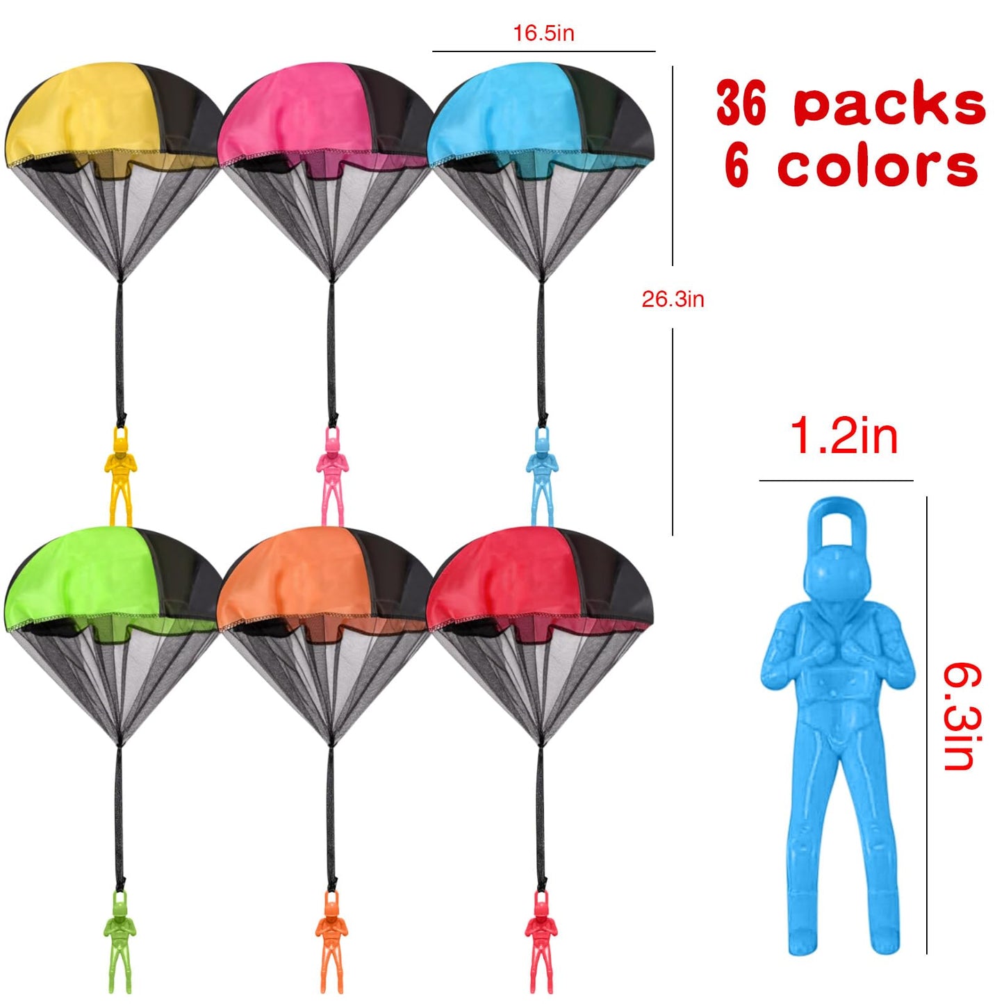 Wizzosivoor 36PCS Parachute Toy, No Tangle Throwing Men, Hand Throw Army Man, 6 Colors - Party Gifts, No Battery or Assembly Required