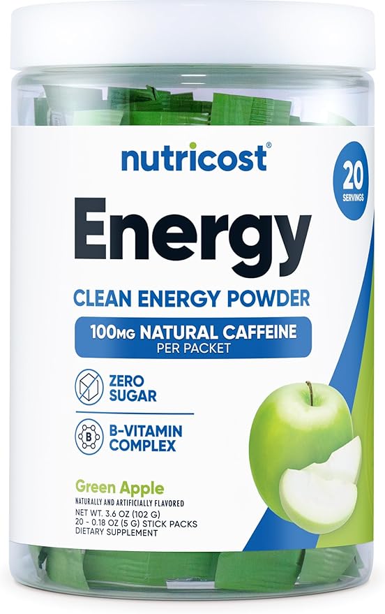 Nutricost Energy Complex Stickpack (20 Servings) Green Apple Flavored - Gluten-Free + Non-GMO