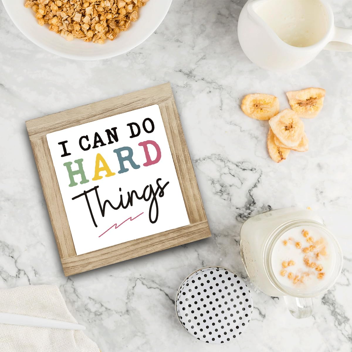 I Can Do Hard Things Sign, Inspirational Deocr, Wood Box Decor Desktop, Motivational Gift For Man Women, Sarcastic Positive Affirmations Decor, Farmhouse Home Office Decoration