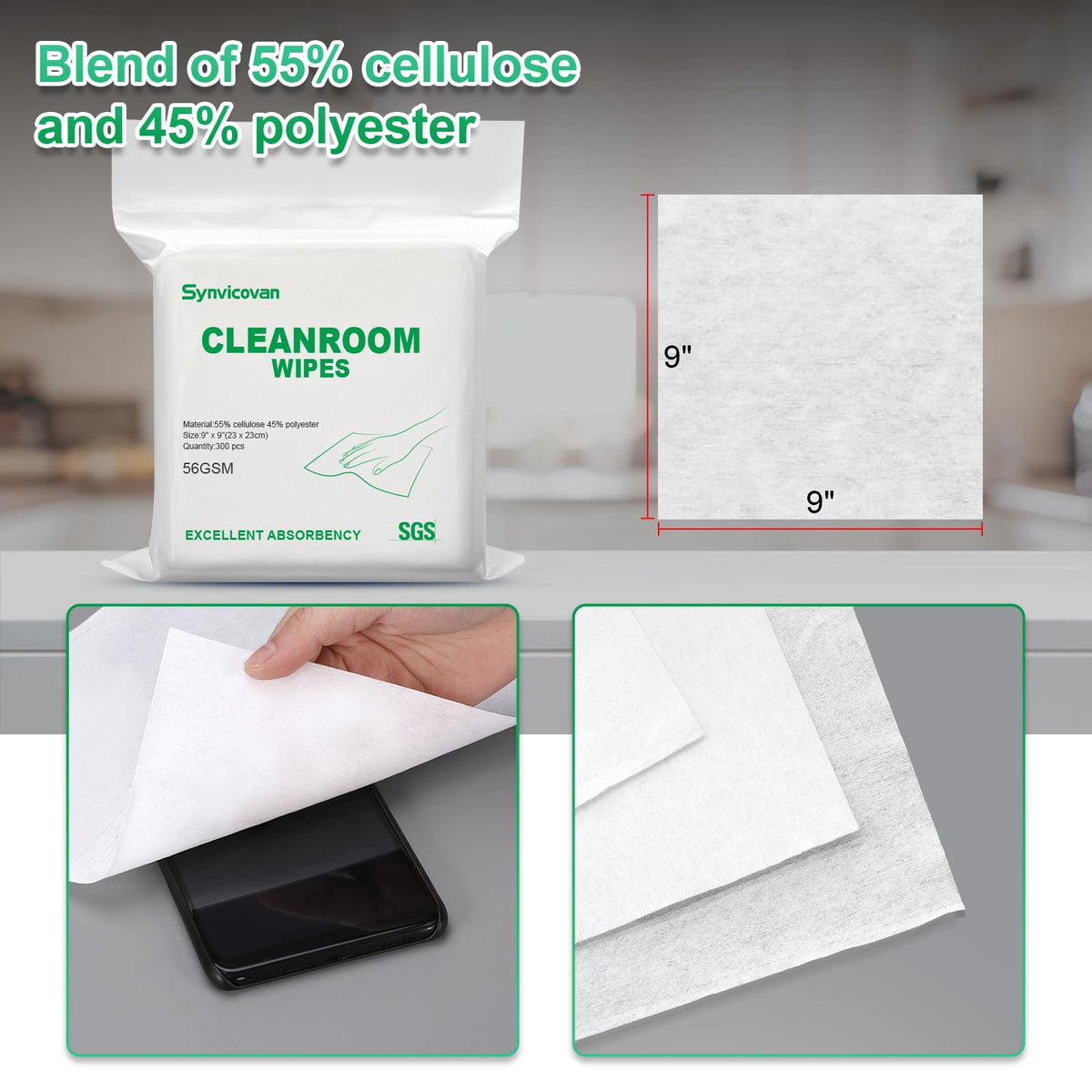 Cleanroom Wipes 9"x9" (300 Count)