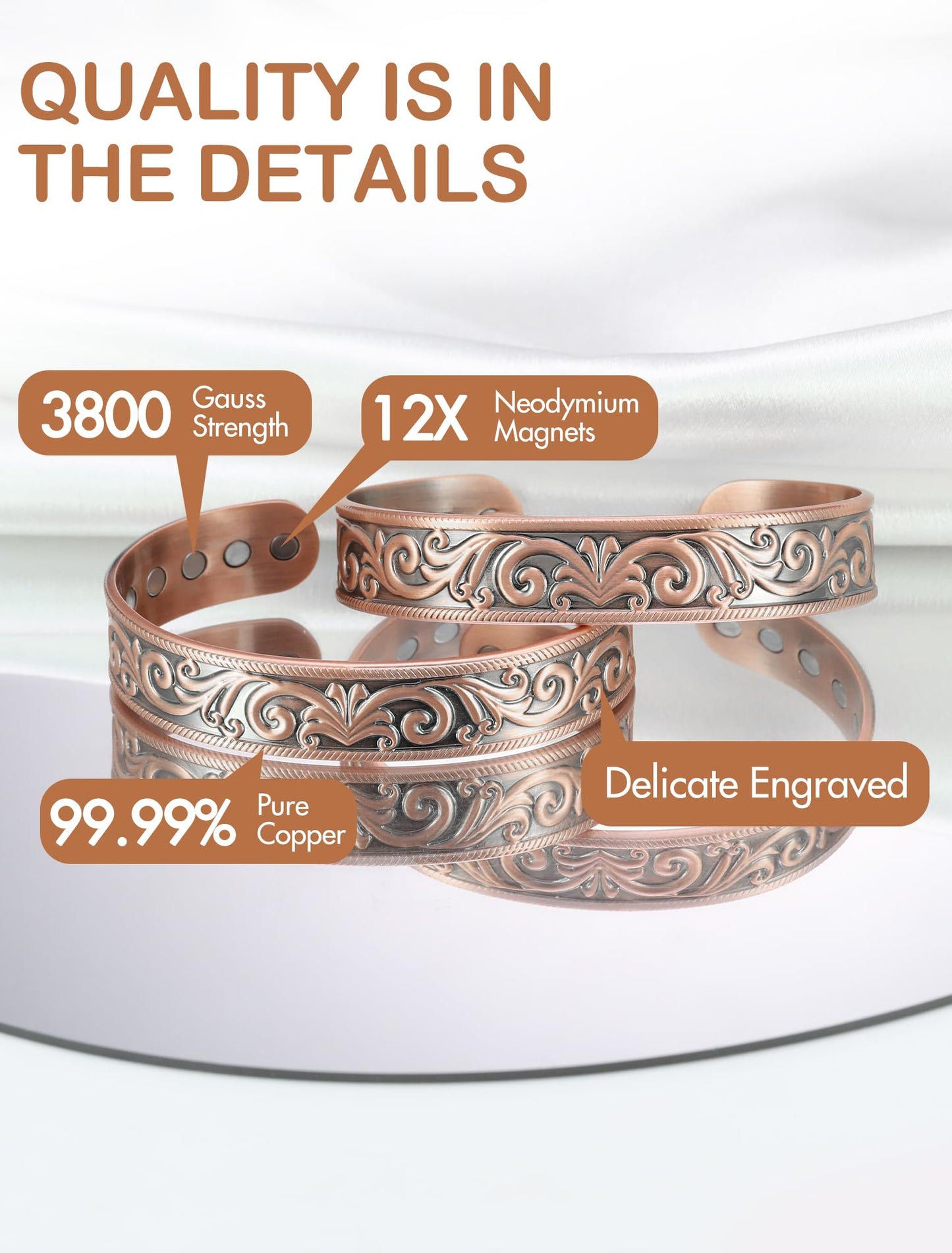 Feraco Copper Magnetic Bracelets for Men Women with Magnets, Tree of Life Pattern, 99.99% Pure Solid Copper Cuff Bangle, Health Jewelry Gift (Acanthus)