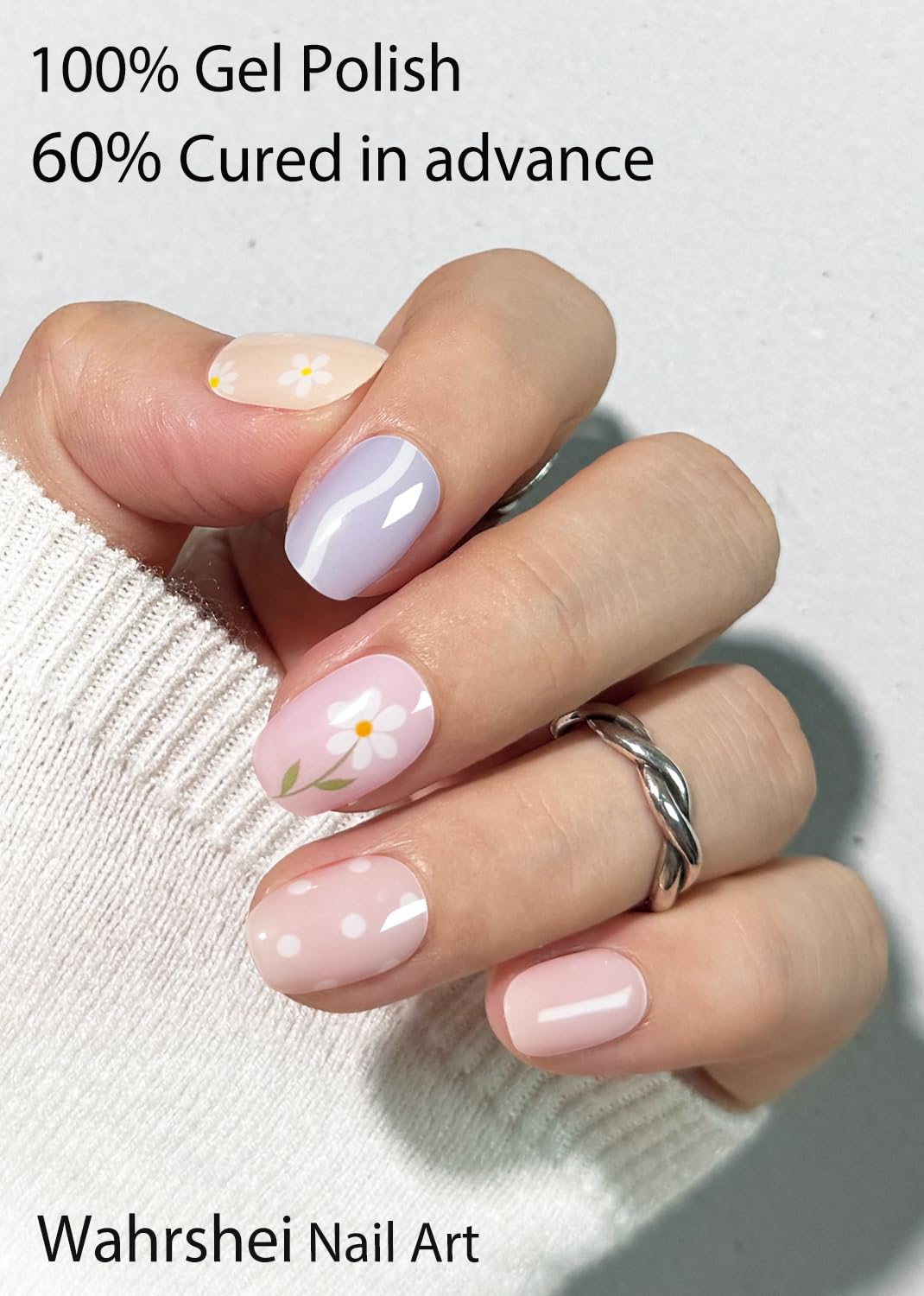 Spring Semi Cured Gel Nail Strips, Flower 20pcs Adhesive UV Sticker, Wraps for Home Manicure DIY