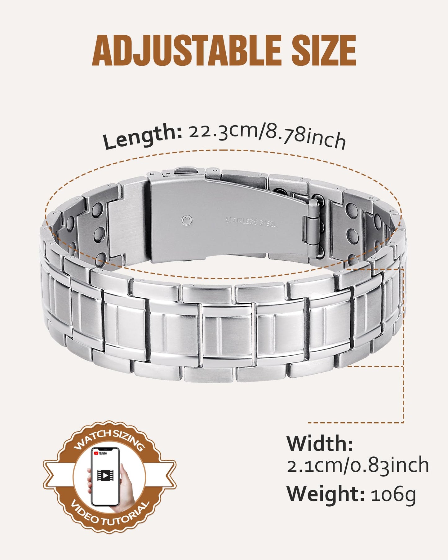 Jecanori 3X Magnetic Bracelets for Men Stainless Steel Bracelets With Adjustable Sizing Tool Gift
