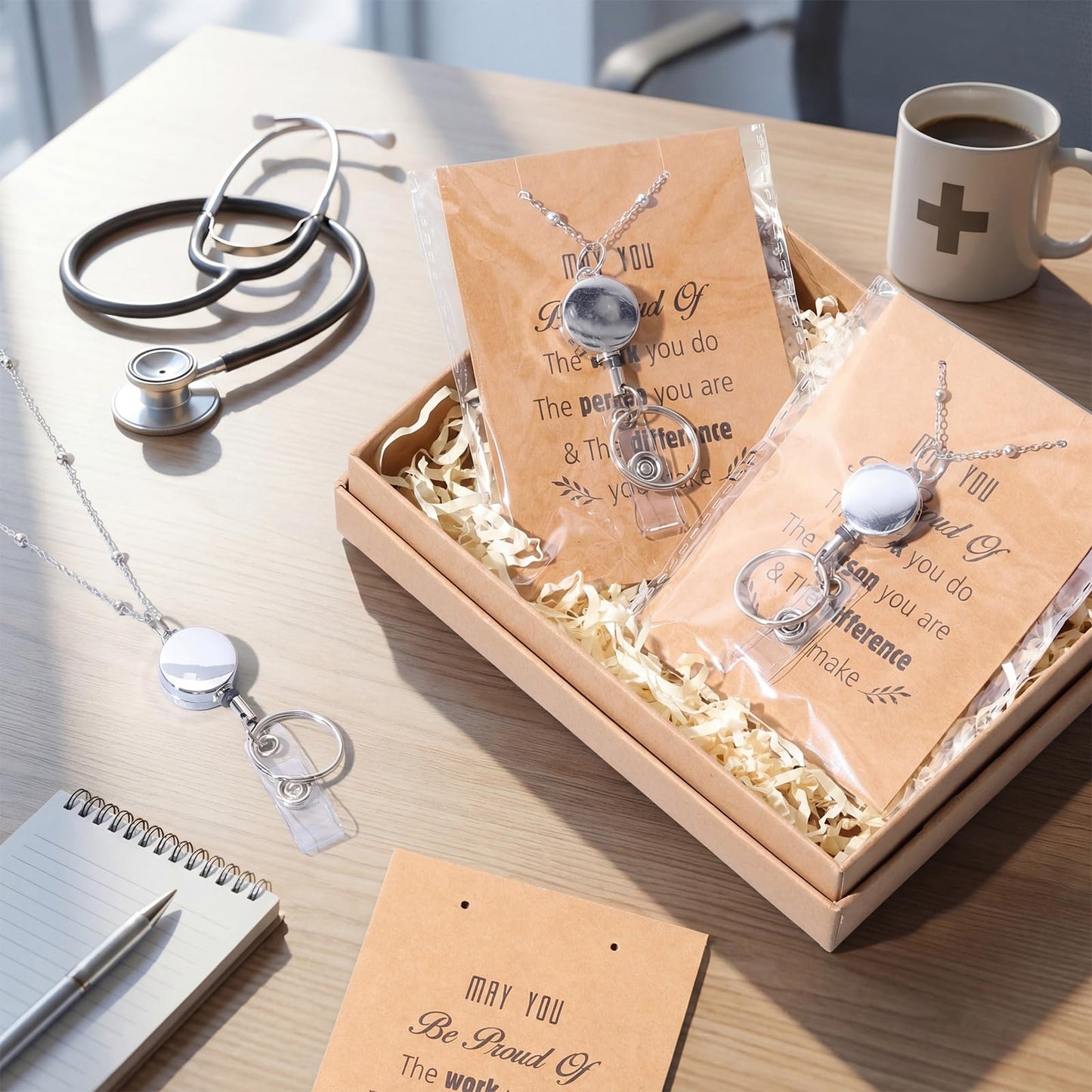Kenning 12 Pcs Employee Appreciation Gift Set Silver Metal Retractable Lanyard Chain Motivational Employee Appreciation Card Gift for Teacher, Nurses, Office, Team, and Staff