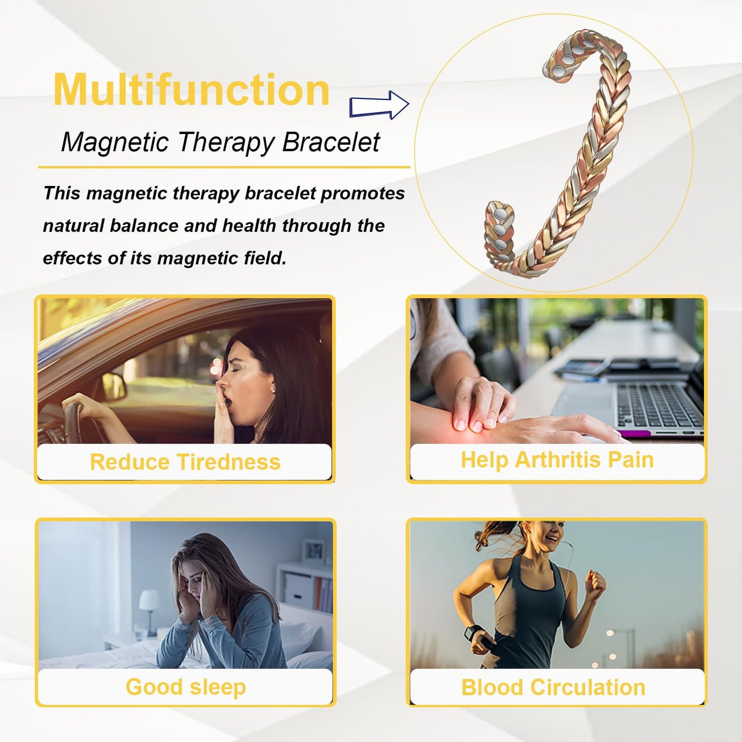 EnerMagiX Copper Bracelets for Women, 99% Pure Adjustable Tricolor Gold Braided Bracelet, Copper Jewelry Gift (0932)